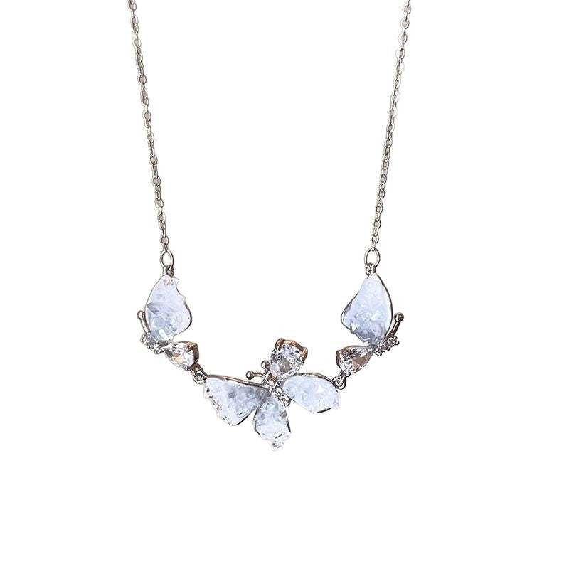 French Gradient Crystal Butterfly Choker Necklace