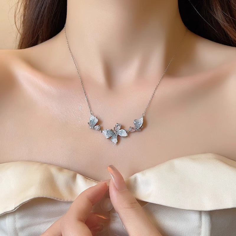 French Gradient Crystal Butterfly Choker Necklace